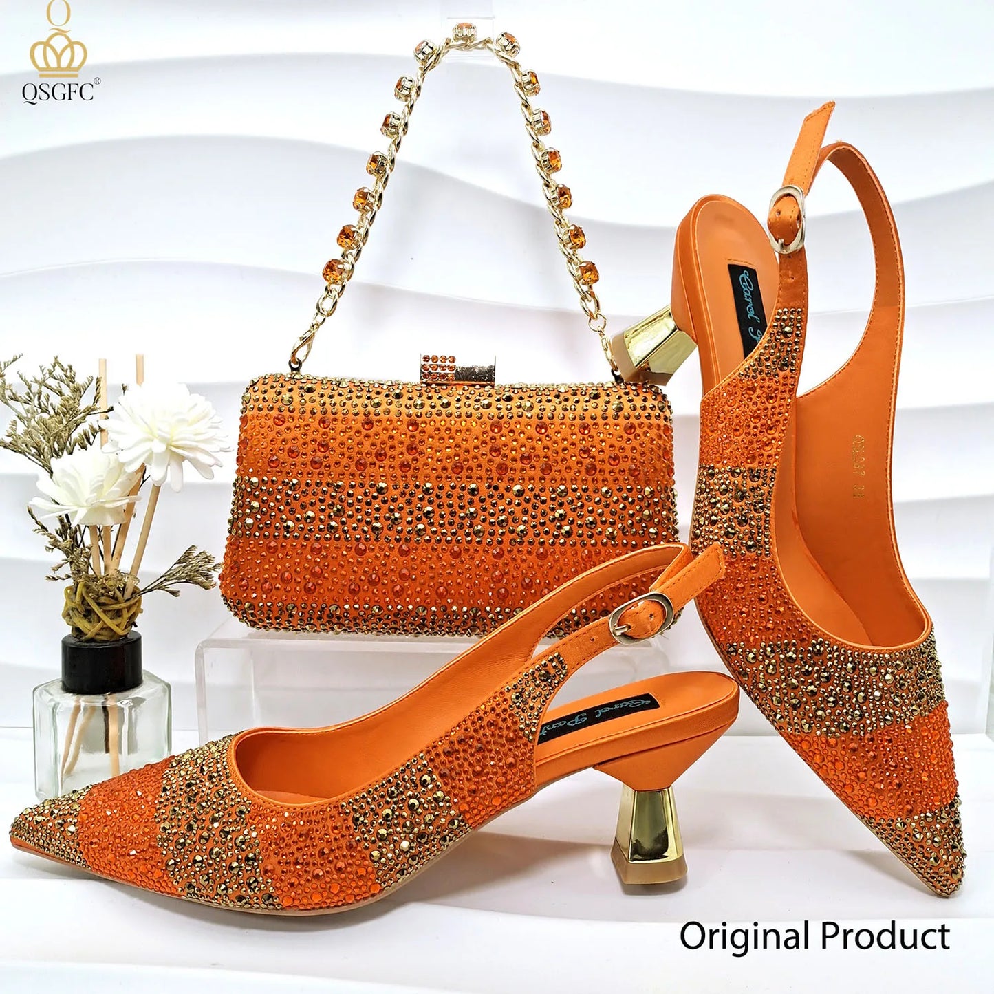 Nigerian Women Heel Ladies Italian Luxury Design Green Shoes And Bag Set Decorated with Rhinestone Handbag Wedding Party