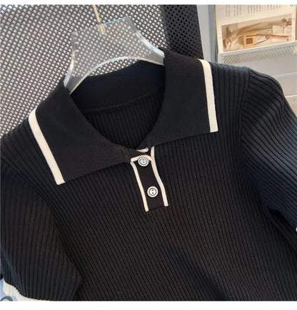 Ice silk knitted short sleeved T-shirt for women's summer 2024 new fashionable and stylish polo shirt top