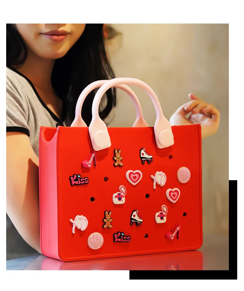 Large Leather Shoulder Bag Handbag Tote Bag Storage for Women Casual Waterproof Beach Bag Hole Fit Charm Fashion Storage Bag