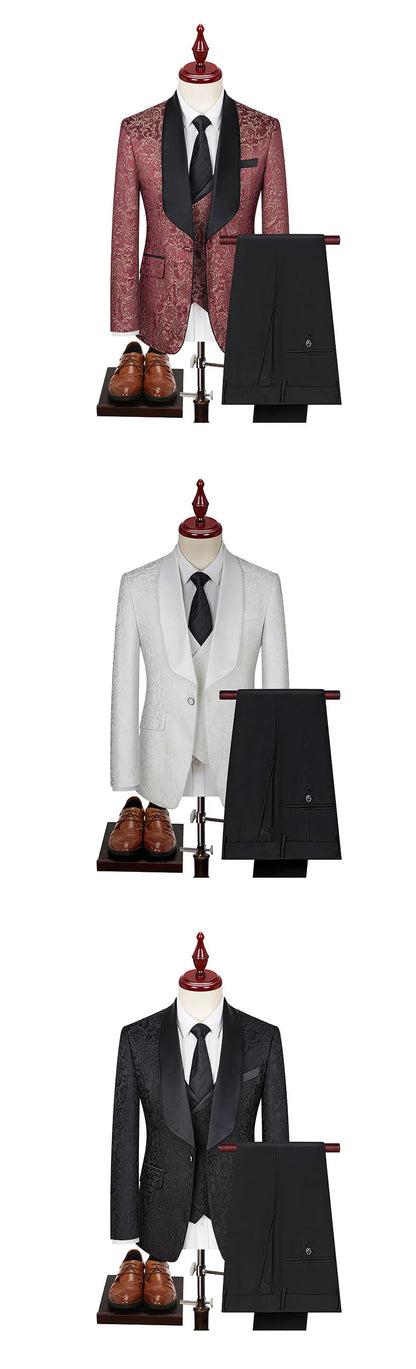 2025 New Large-Sized Jacquard Men's Suit for Wedding Dress, Groom's Suit Set, Host's Performance Costume