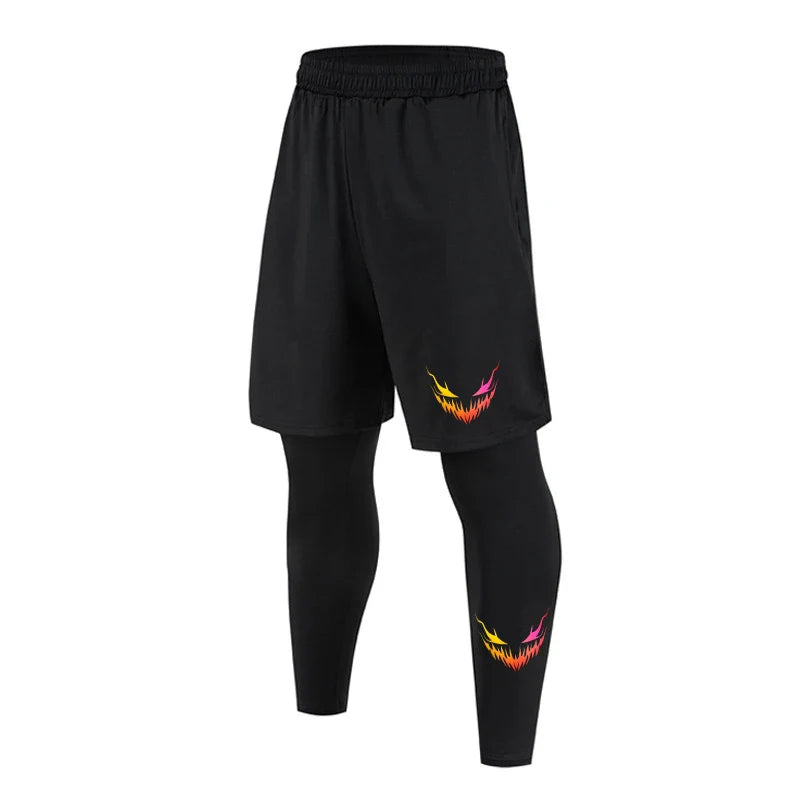 Men's 2 Piece Running Set Quick Dry Sport Shorts with Compression Tights for Gym Fitness Jogging Basketball