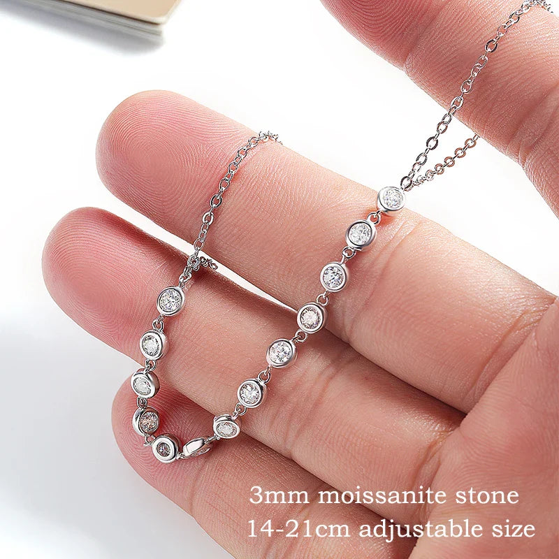14-21CM Adjustable All Real Moissanite Bracelets for Women Girls Sparkling Chain Lab Diamond GRA Pure S925 Silver Jewelry