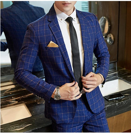 2025 Suit (Blazer+ Pants) Men's Boutique Fashion, Business Gentleman, Slim Fit, Outdoor Wedding, Plaid Trend, Banquet Suit