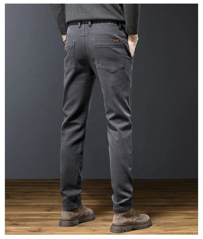 Classic Men's Fleece Slim Pants Winter Casual Velvet Business Straight Solid Thick Plush Trousers Brand Clothing Man Pants