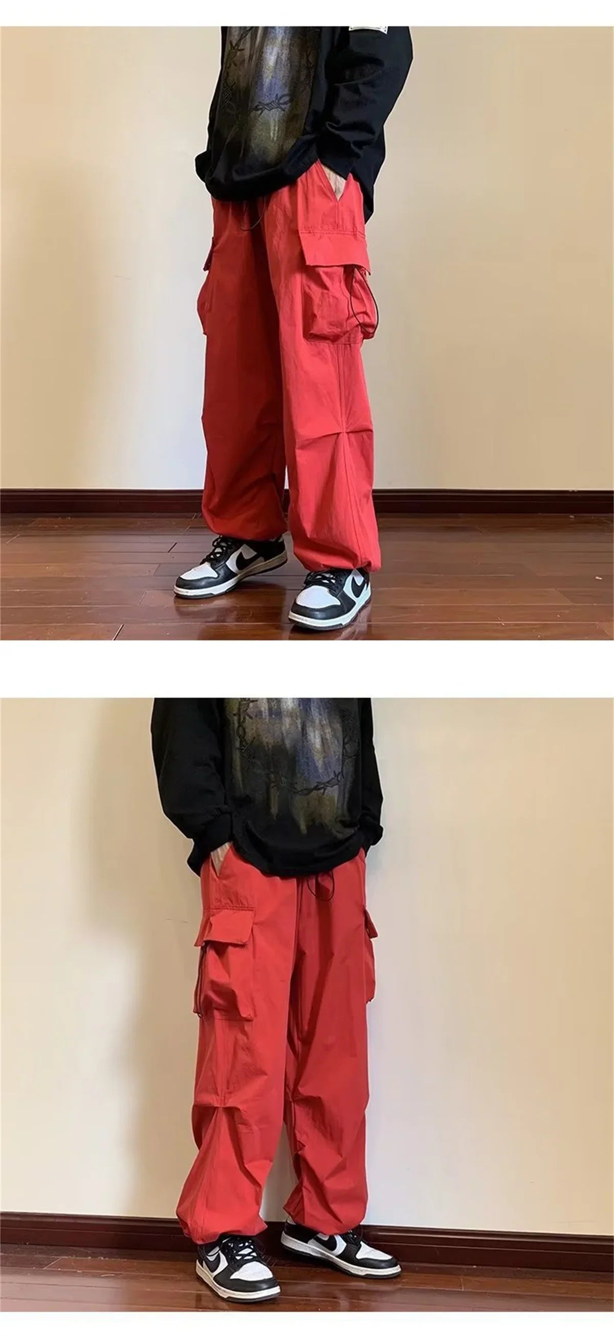 Streetwear 2025 New Spring Harem Multicolored Casual Pants Men Elastic Waist Solid Color Cargo Pants Multi Pocket Baggy Pants