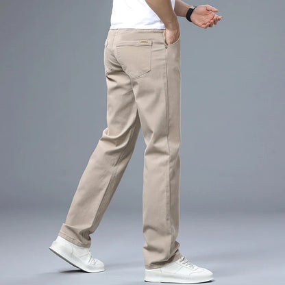 Men's Straight Leg Jeans Slim Fit Stretch Comfort Denim Pants Korean Casual Fashion Minimalist Business Male Daily Trousers
