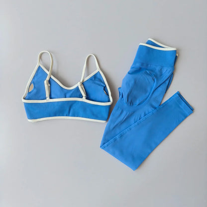 Women 2pcs Sport Sets Gym Push Up Yoga Pants Hollow Back Fitness Bras Workout High Waist Leggings Seamless Tights  Gym Set Suit