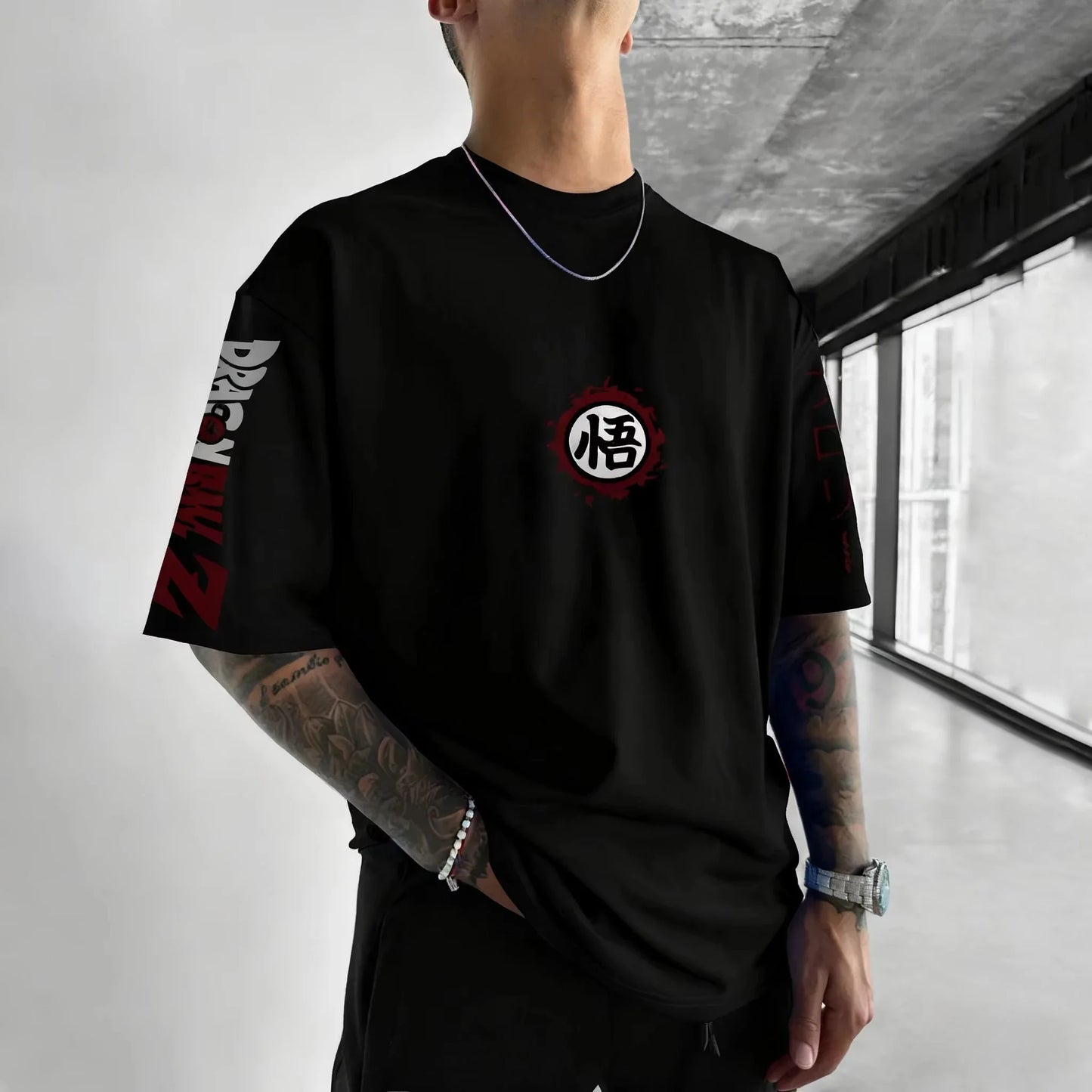 Men's Oversized T-shirt Black Printed Unisex Children's Casual Shirt
