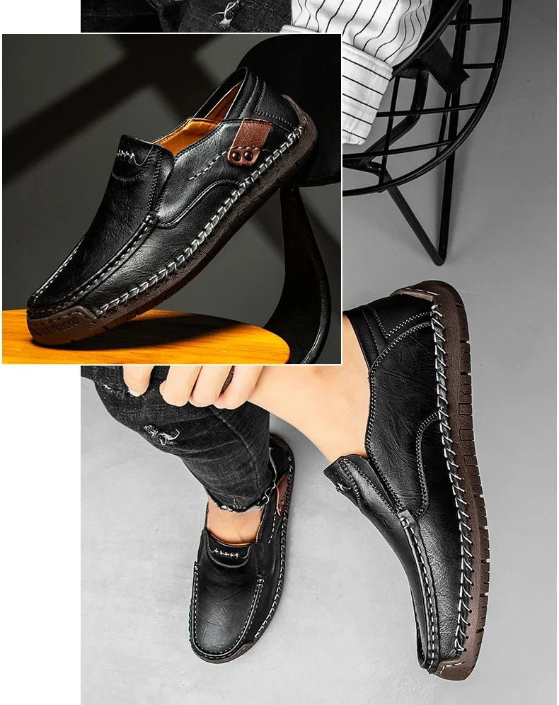 New Fashion Men Casual Shoes Handmade Leather Loafers Comfortable Men's Shoes Quality Split Leather Flat Driving Shoes Size 48