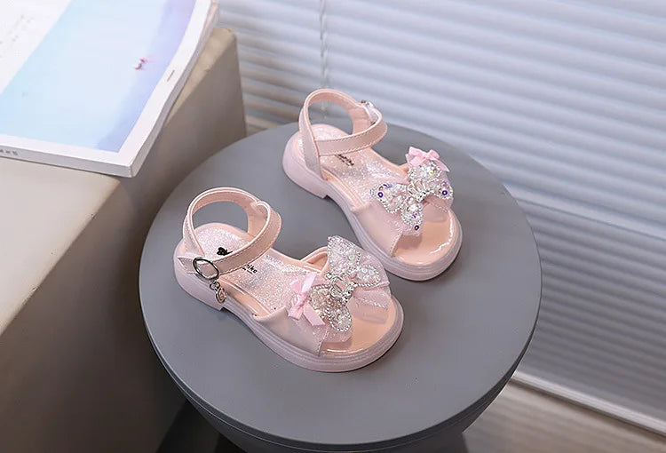 2026 Princess Girls Sandals Summer Children Beach Shoes Girls Open-toed Sandals Soft PU Leather Flat Kids Sandals For Girl