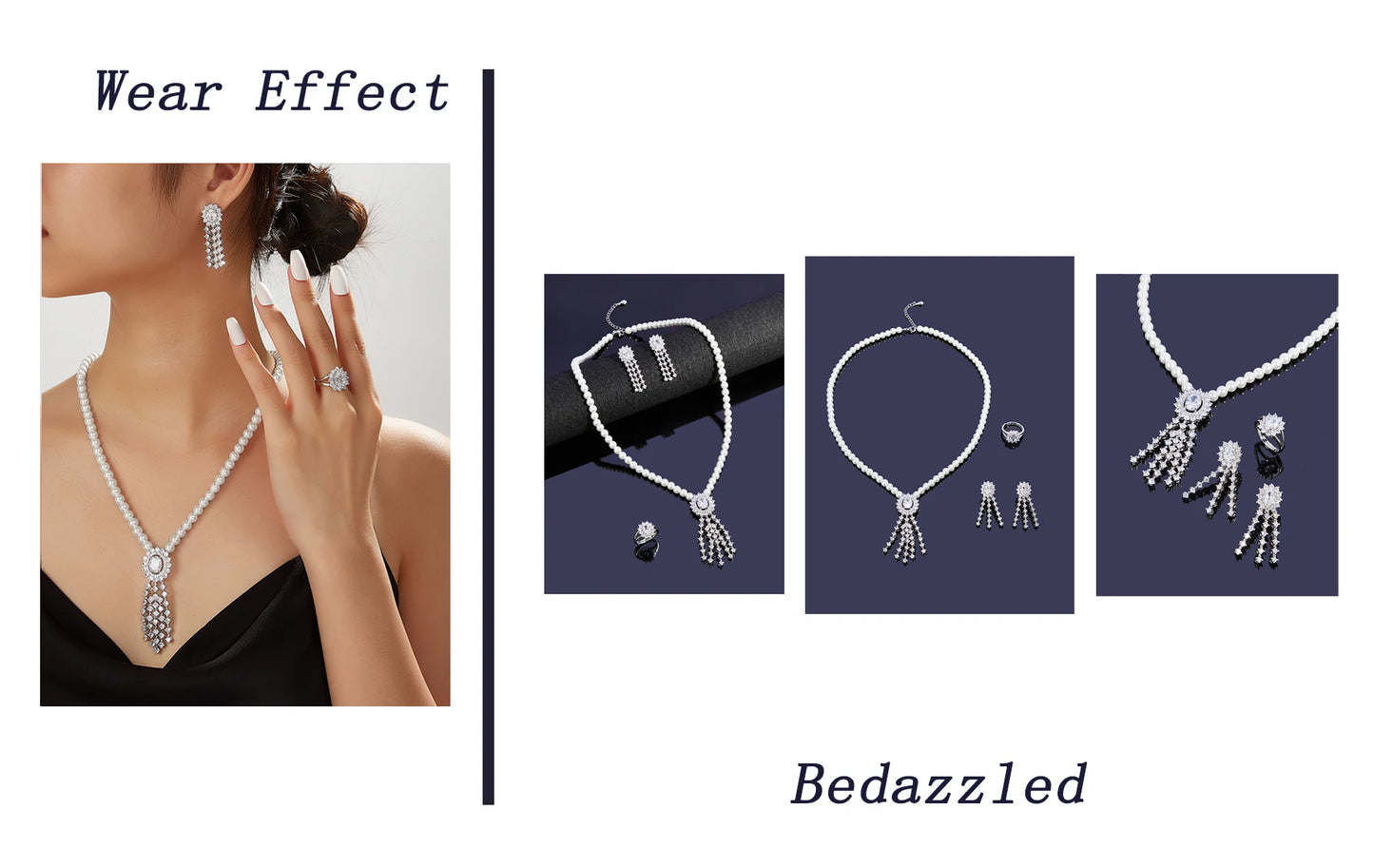 New Trendy Pearl Tassel 40cm Necklace Earring 4PCS Jewelry Set For Women Wedding Party Full Zircon Dubai Bridal Jewelry Set Gift