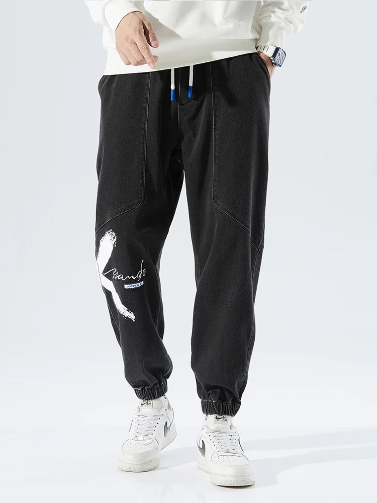 2026 New Summer Men's Jeans Denim Jogger Pants Streetwear Style Ankle-Length Baggy Jeans with Drawsting Waist Asian Size XL-6XL
