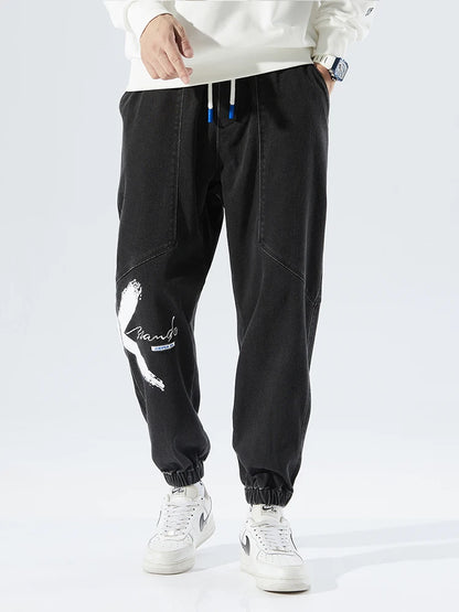 2026 New Summer Men's Jeans Denim Jogger Pants Streetwear Style Ankle-Length Baggy Jeans with Drawsting Waist Asian Size XL-6XL