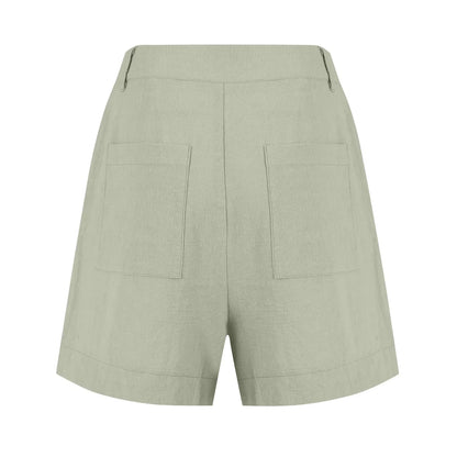 Cotton Linen Solid Shorts For Women Button High Waist Summer Loose Casual Pockets Shorts Female Pants Women Clothing