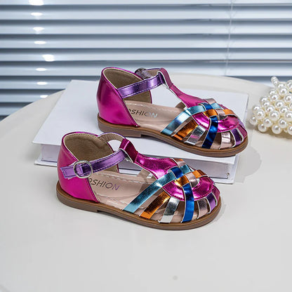 Girls Sandals New 2026 Summer Fashion Princess Party Dress Shoes Kids Colorful Soft Sandals Toddler Children Beach Weave Flats