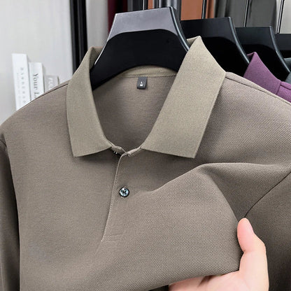 100%pure cotton autumn winter men's high-end designer fashionable long sleeved boutique button casual comfortable polo shirt top