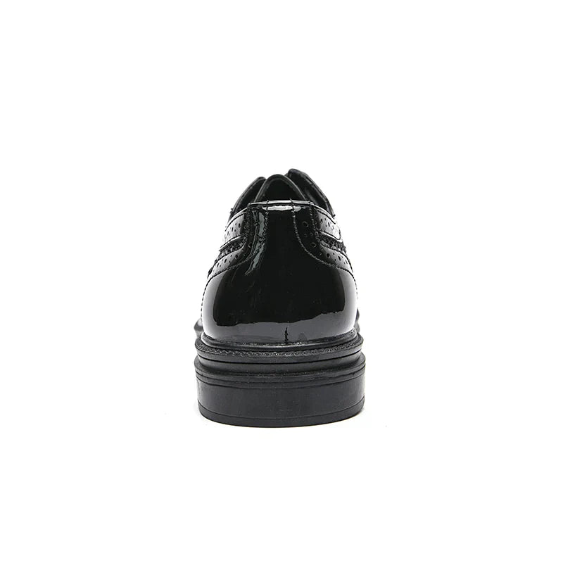 Fashion Derby Leather Men Shoes Summer Breathable White Brogue Lace Up Solid Dress Shoes Business Casual Party Wedding Shoes Men