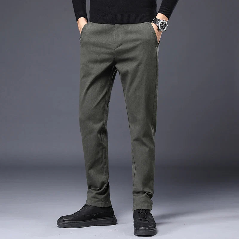 Men's Slim Suit Casual Pants Thick Fashion Embroidered Pocket Trousers Business Baggy Office Comfortable Elastic Pants Male