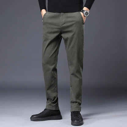 Men's Slim Suit Casual Pants Thick Fashion Embroidered Pocket Trousers Business Baggy Office Comfortable Elastic Pants Male
