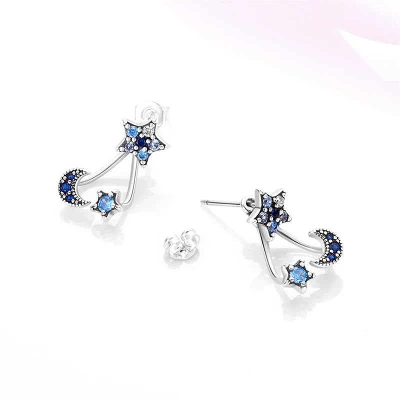 925 Silver Charms Plata De Ley 925 Jewelry Women Fashion Cute Tiny Clear Crystal CZ Stud Earrings Star Starfish Dolphin Earrings