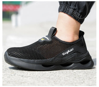 Lightweight safety shoes with large mesh, breathable, odor resistant, impact resistant, puncture resistant, and soft work shoes
