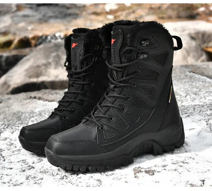 New Warm Plush Snow Boots Men Lace Up Casual High Top Men's Boots Waterproof Winter Boots Anti-Slip Ankle Boots Army Work Boots