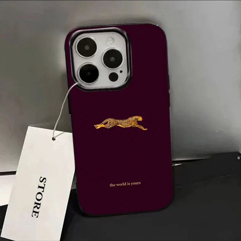 Fashion Leopard Print Burgundy Phone Case For iPhone 17 Pro Case iPhone 11 12 13 14 15 16 Pro Max 17 Air X XS 7 8 Plus 16E Cover