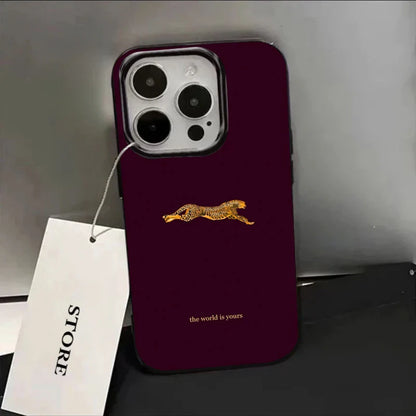 Fashion Leopard Print Burgundy Phone Case For iPhone 17 Pro Case iPhone 11 12 13 14 15 16 Pro Max 17 Air X XS 7 8 Plus 16E Cover