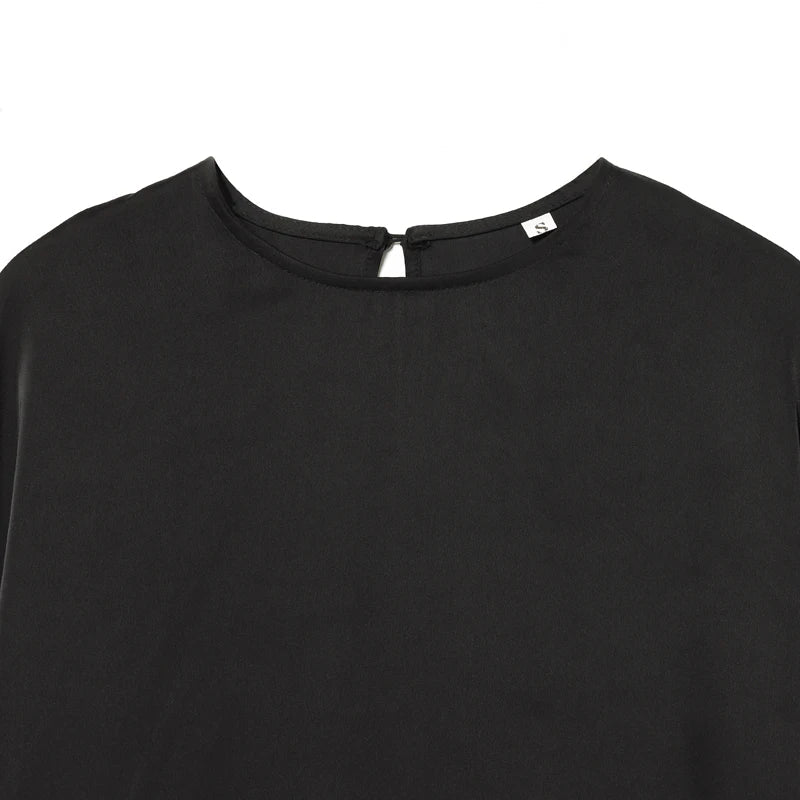Lace Asymmetric Black Shirts Woman Blouses Spring Autumn 2026 Minimalist Women's O-Neck Long Sleeve Top Korean Style Blouse