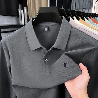 100% Pure Cotton Long Sleeved Men's Polo Shirt Hot Selling Brand Autumn Season Exquisite Pony Embroidery Breathable Top T-shirt