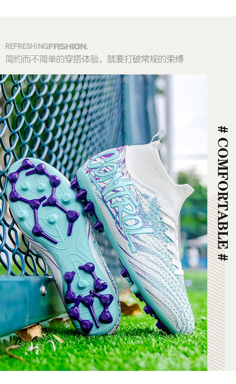 Unisex High-Top Soccer Cleats Non-Slip Football Boots Breathable Training Outdoor Grass Sneakers Men Women Professional Match