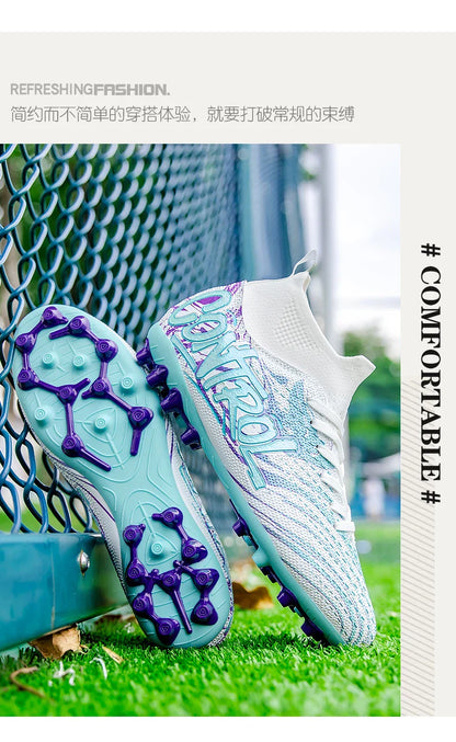 Unisex High-Top Soccer Cleats Non-Slip Football Boots Breathable Training Outdoor Grass Sneakers Men Women Professional Match