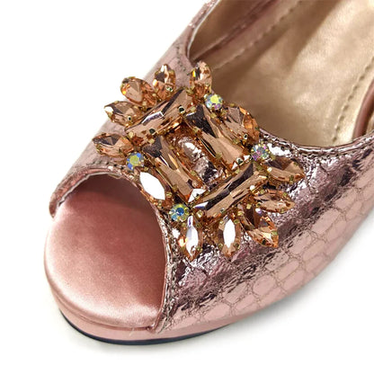 Italian Design Rhinestone-encrusted Ladies Party Shoes And Special Bag High Heels And Dual Purpose Bag Women's Shoes