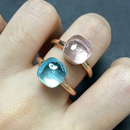 Stylish Purple Crystal Rose Gold Plated Candy Ring 30 Colors Simple Candy Color Jewelry Gift for Women Valentine's Day