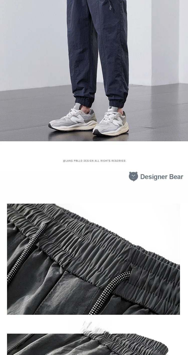 Spring Summer Thin Men's Quick-Dry Cargo Harem Pants Loose Streetwear Joggers with Elastic Cuffs Casual Tapered Trousers Outdoor