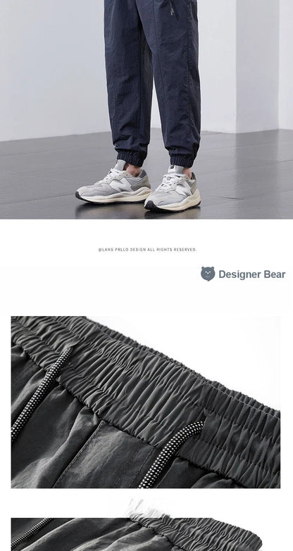 Spring Summer Thin Men's Quick-Dry Cargo Harem Pants Loose Streetwear Joggers with Elastic Cuffs Casual Tapered Trousers Outdoor