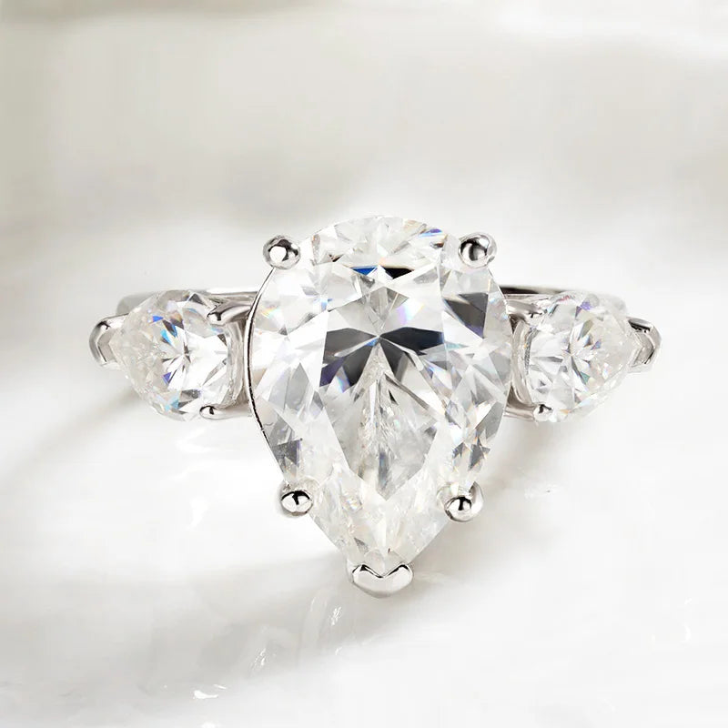 2.5/8cttw Pear Cut All Certified Moissanite Rings for Women 3 Stones Wedding Luxury Quality S925 Sterling Silver Jewelry