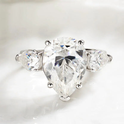 2.5/8cttw Pear Cut All Certified Moissanite Rings for Women 3 Stones Wedding Luxury Quality S925 Sterling Silver Jewelry