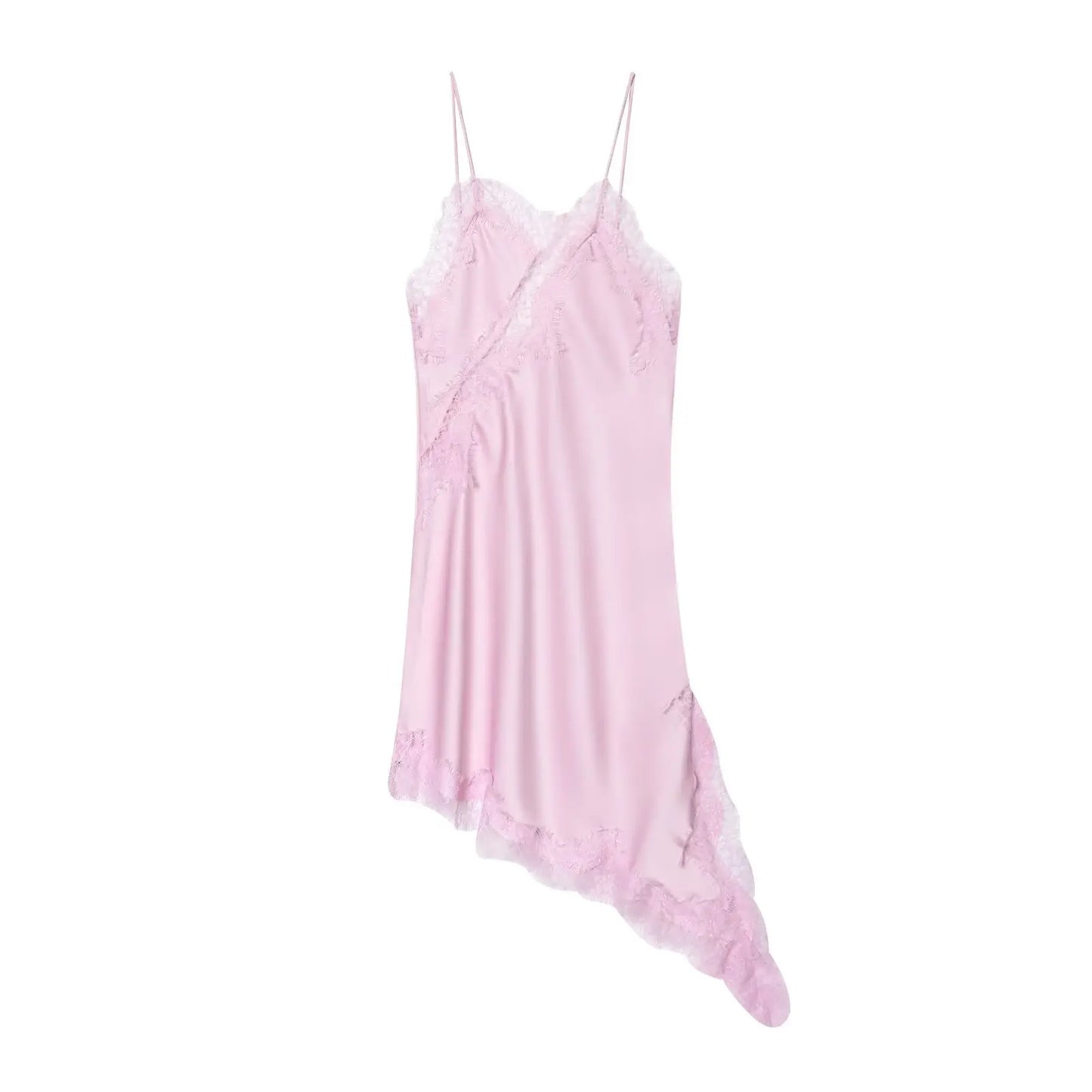 Lady Elegant Lace Halter Y2K Dress Satin Asymmetrical Mini Dress 2025 Summer Fall High Street Party Hot-Sexy Women Dress