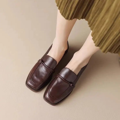 2024 Phoentin classic Loafers Women Genuine Cow Leather square Toe pumps Slip-on Retro Lady Casual cozy Shoes Handmade