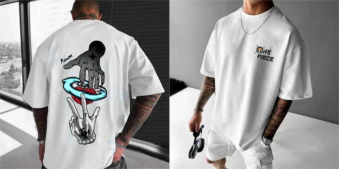 One Piece Japanese Anime Men's  T-Shirt Boy Children's  Cotton Y2K Harahiko Trend Hip Hop Boys and Girls  Short Sleeves