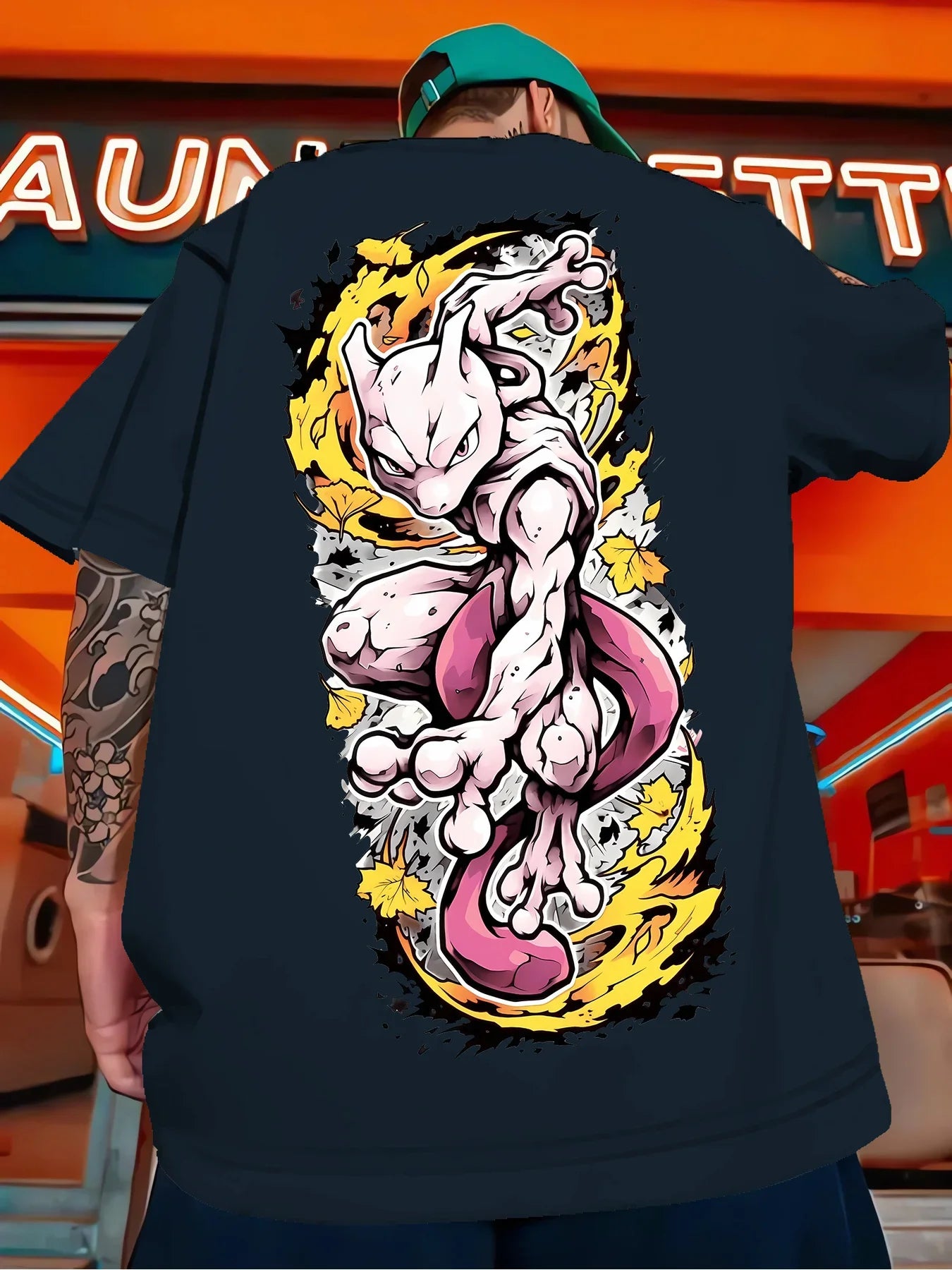 Animation Derivatives Mewtwo Printed Short Sleeve T-Shirt Men's and Women's 2025 Summer Fashion Casual Cotton Clothing