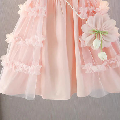 Cute blue lace sleeveless dress With Bag princess dress For 2-10 Yrs baby girls Children Clothes 6.1 Children's Day Clothing
