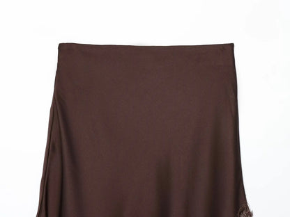 Women Asymmetric Lace Midi Skirt In-seam Zip High Waist Spring Summer  Casual Holiday Skirts ﻿Mujer