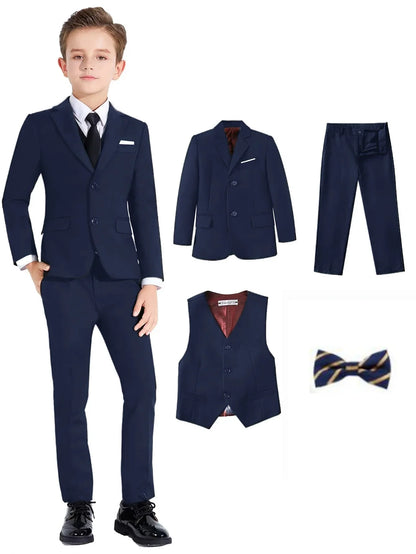 Boys'4-Piece Suits Regular Fit Tuxedo Formal Slim Fit Boys Suit Set Adjustable Waist Piano Suits Jacket Pants Vest Bowtie