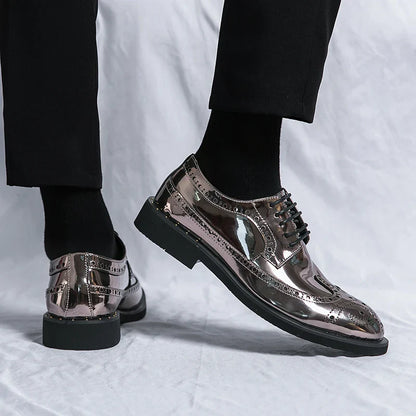 Luxury Golden Man Leather Shoes Large Size 38-46 Comfortable Flat Men's Wedding Shoes High Quality Oxford Shoes Man Dress Shoes