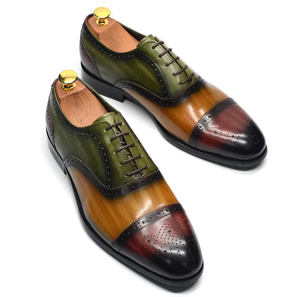 Luxury Italian Men's Wedding Dress Shoes Genuine Leather Cap Toe Lace-up Oxfords Lace-up Brogue Black Business Formal Shoes Man