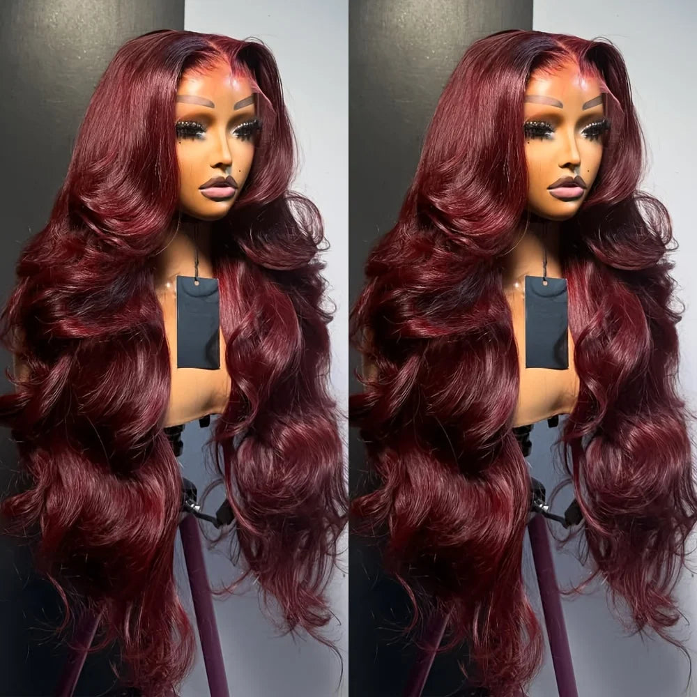 99J Burgundy Pre impregnated Lace Women's Front Hair -250% Density 13x4 Body Wave HD Transparent Lace Front Wig For Women