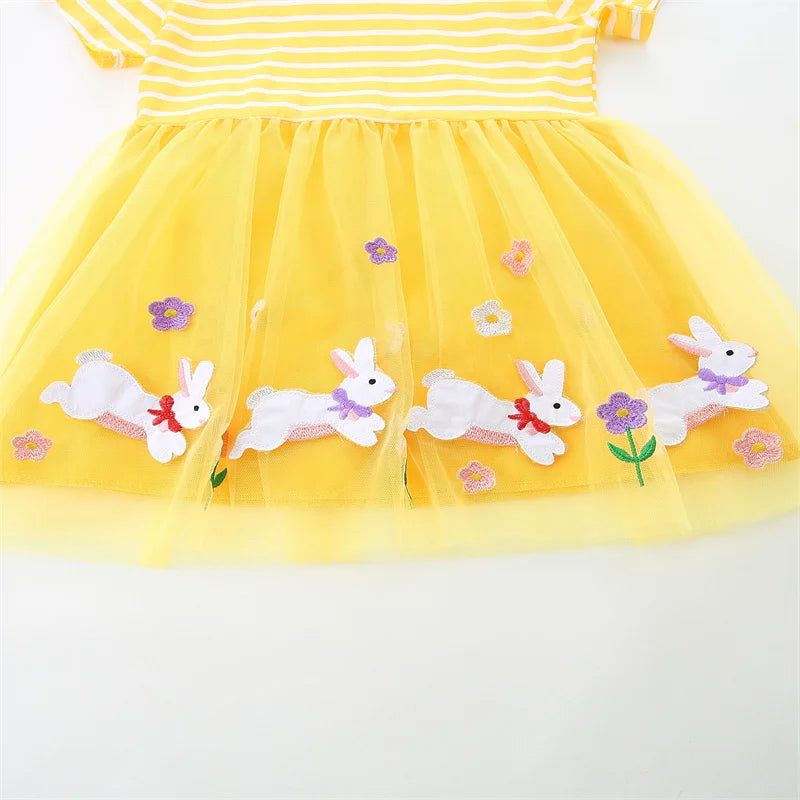 2-7T Summer Princess Girls Dresses Rabbits Kids Vestidos Party Birthday Baby Clothing Embroidery Dress Wedding