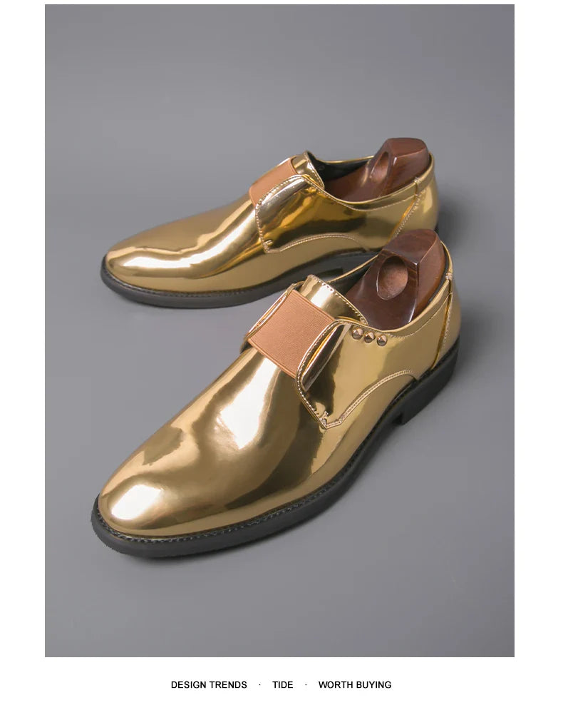 Fashion New Mens Charm Gold Patent Leather Business Office Shoes Designer Brand Loafers Formal Wedding Dress Homecoming Footwear